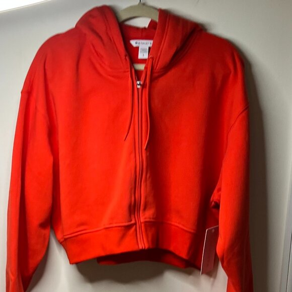 Athleta Forever Fleece Ultra Crop Full Zip in Cardinal Color Size L - Picture 2 of 12